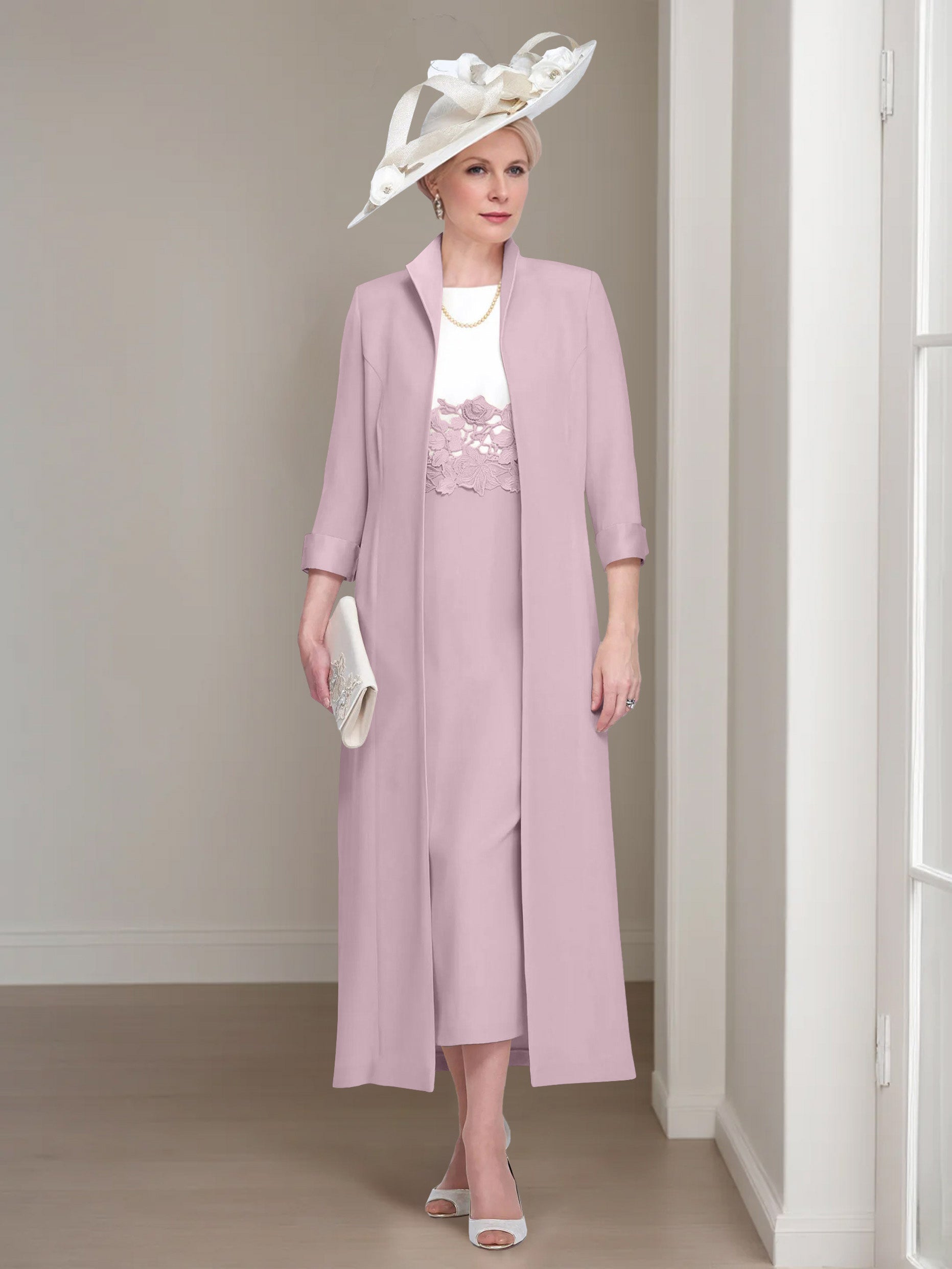 2 Pieces Square-Neck Foot Length Mother of the Bride Pantsuits
