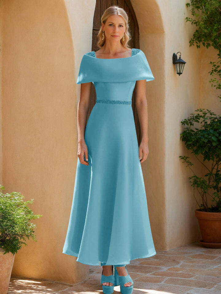A-Line/Princess Cowl Neck Sleeveless Ankle-Length Mother of the Bride Dresses with Beadings & Bow