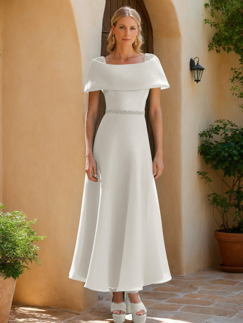A-Line/Princess Cowl Neck Sleeveless Ankle-Length Mother of the Bride Dresses with Beadings & Bow