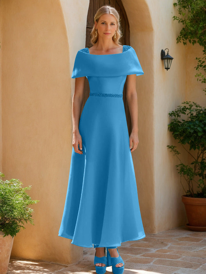 A-Line/Princess Cowl Neck Sleeveless Ankle-Length Mother of the Bride Dresses with Beadings & Bow