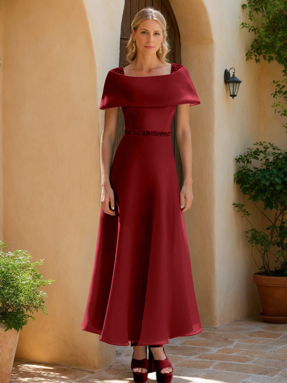 A-Line/Princess Cowl Neck Sleeveless Ankle-Length Mother of the Bride Dresses with Beadings & Bow