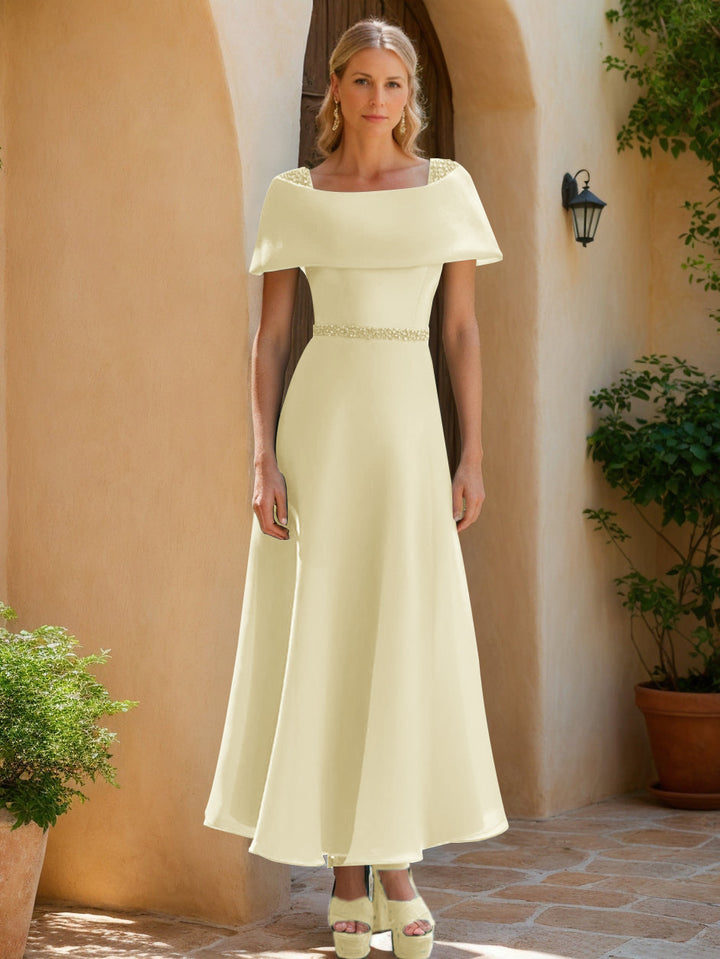 A-Line/Princess Cowl Neck Sleeveless Ankle-Length Mother of the Bride Dresses with Beadings & Bow