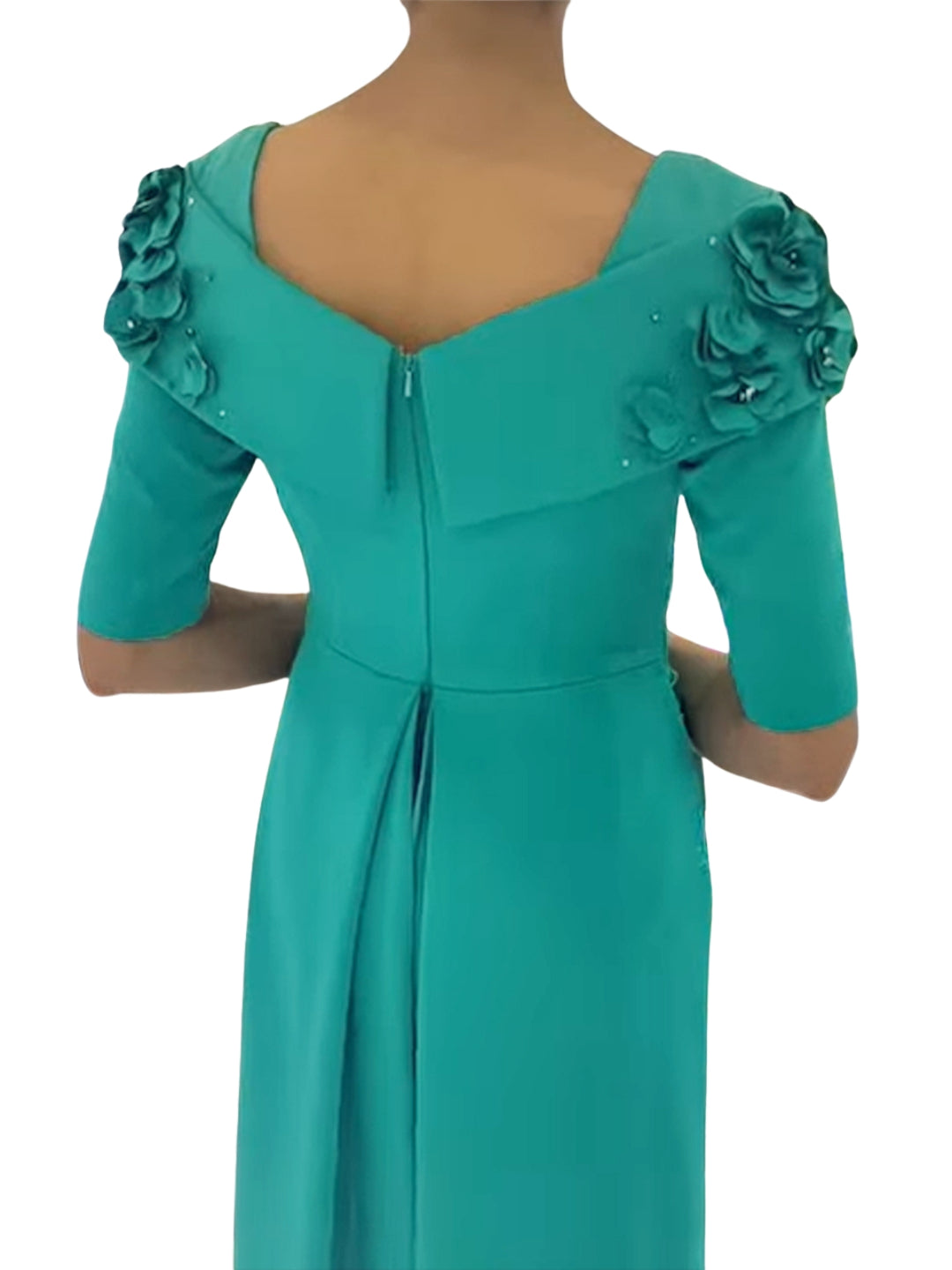 Sheath/Column Sweetheart Tea-Length Half Sleeves Mother of the Bride Dresses with 3D Flower