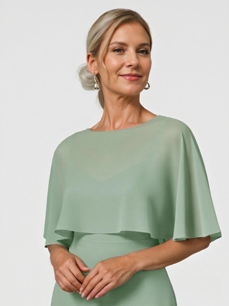 A-Line/Princess Scoop Half Sleeves Floor-Length Chiffon Mother of the Bride Dresses