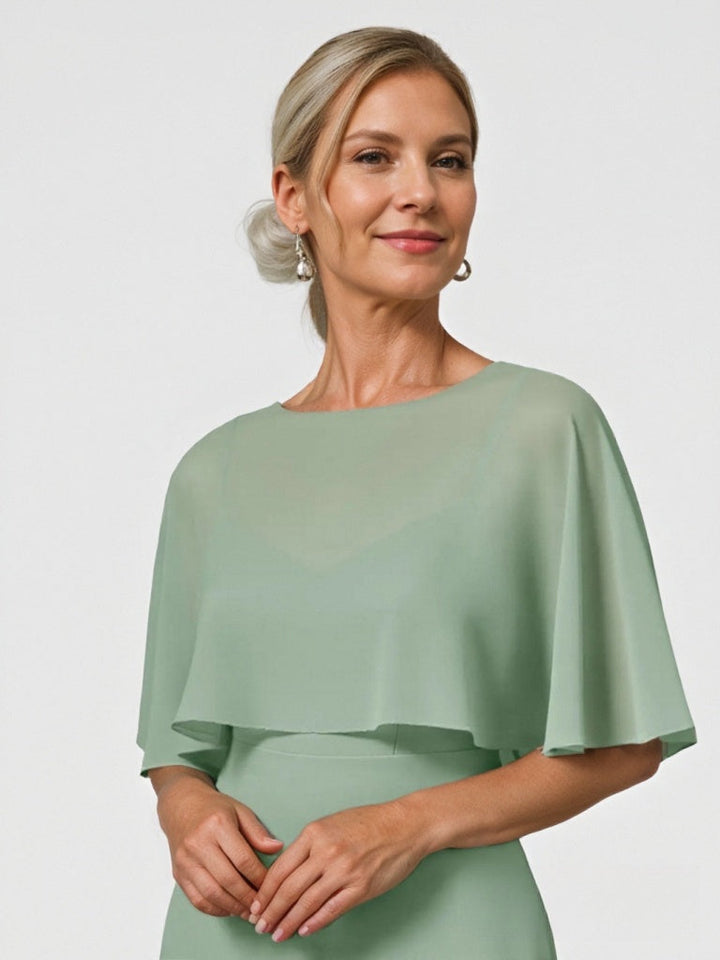 A-Line/Princess Scoop Half Sleeves Floor-Length Chiffon Mother of the Bride Dresses