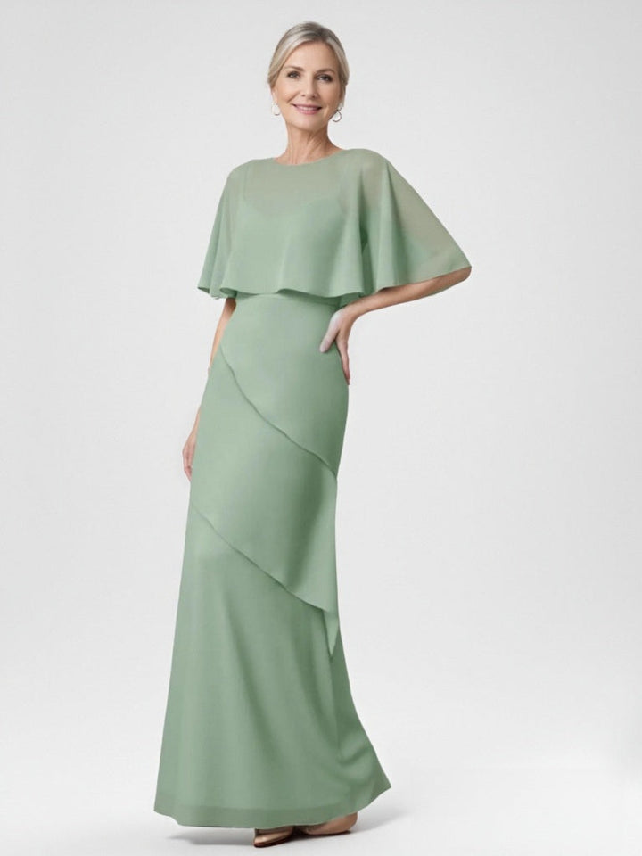 A-Line/Princess Scoop Half Sleeves Floor-Length Chiffon Mother of the Bride Dresses