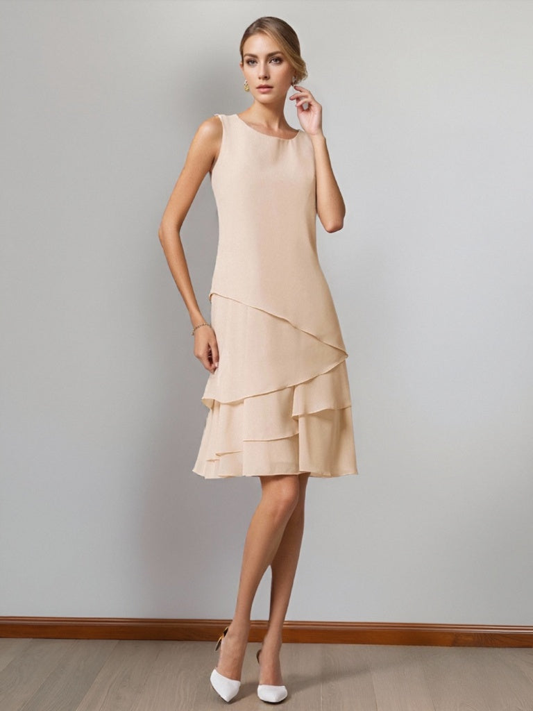 A-Line/Princess Scoop Neck Knee-Length Chiffon Mother of the Bride Dresses with Jacket & Ruffles