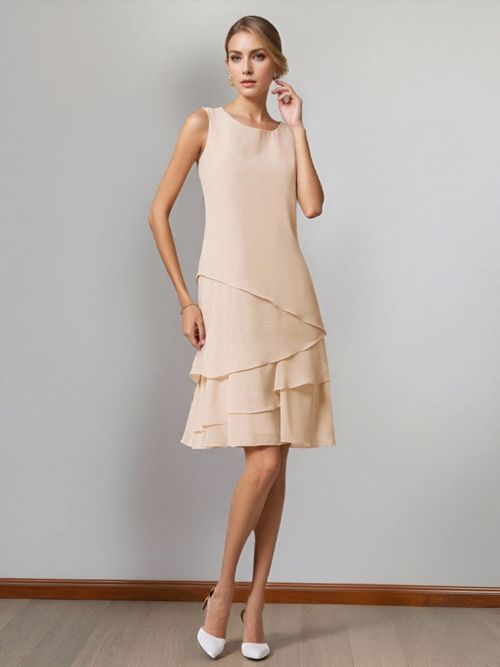 A-Line/Princess Scoop Neck Knee-Length Chiffon Mother of the Bride Dresses with Jacket & Ruffles