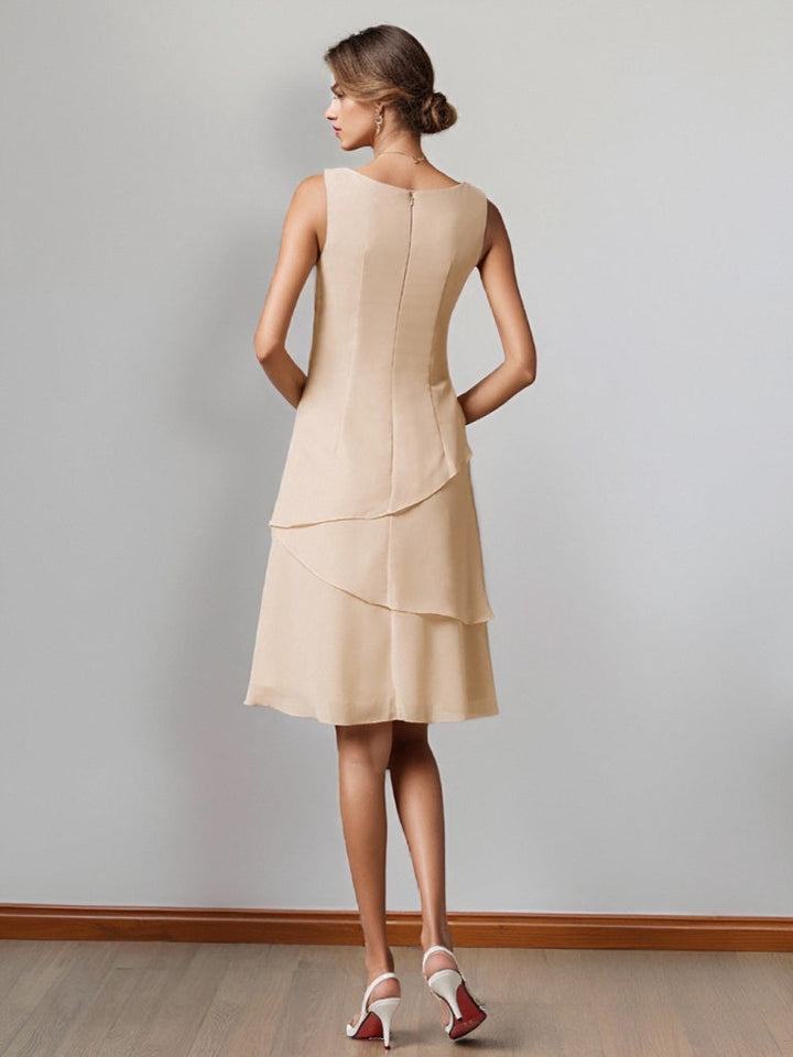 A-Line/Princess Scoop Neck Knee-Length Chiffon Mother of the Bride Dresses with Jacket & Ruffles