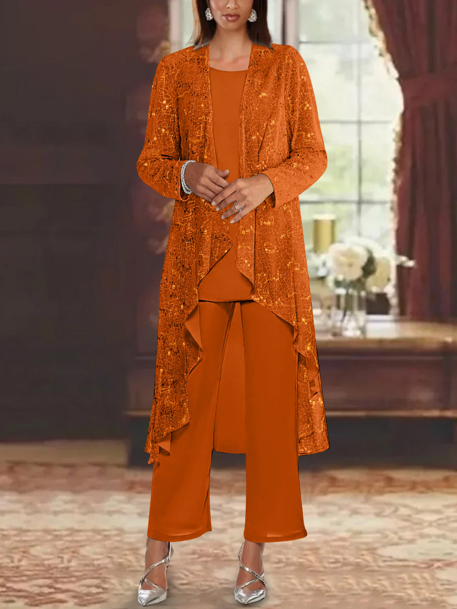 Chiffon Sequins Scoop Mother of the Bride Pantsuits with Jacket
