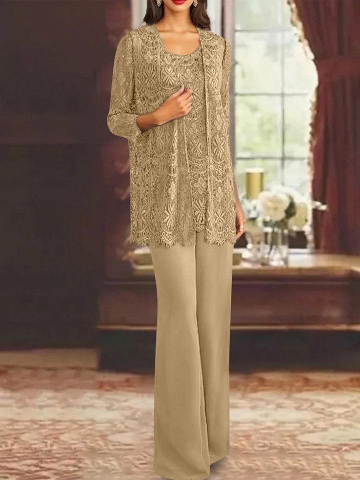 Chiffon Lace Scoop Ankle-Length Mother of the Bride Pantsuits with Jacket