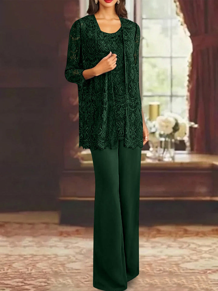 Chiffon Lace Scoop Ankle-Length Mother of the Bride Pantsuits with Jacket