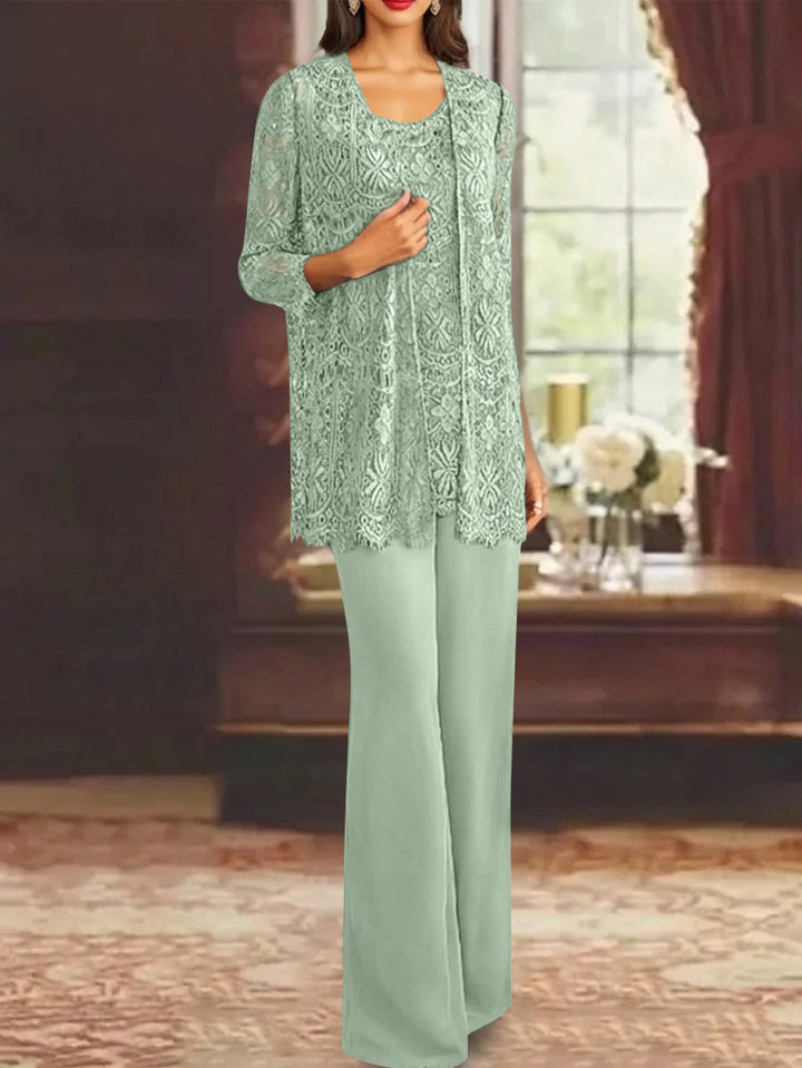 Chiffon Lace Scoop Ankle-Length Mother of the Bride Pantsuits with Jacket