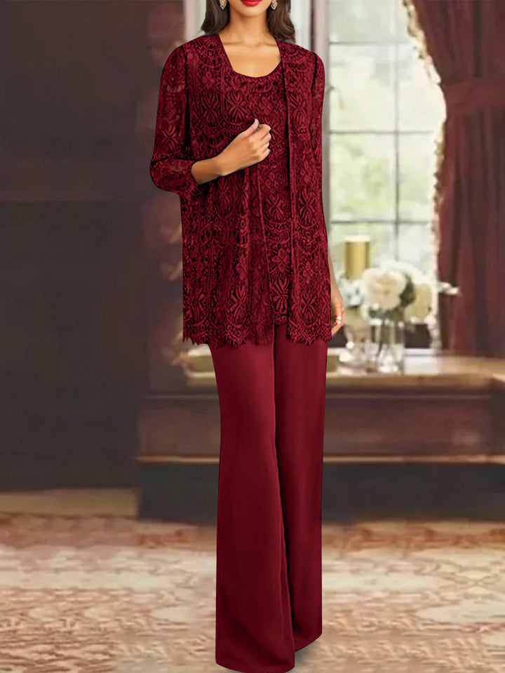 Chiffon Lace Scoop Ankle-Length Mother of the Bride Pantsuits with Jacket