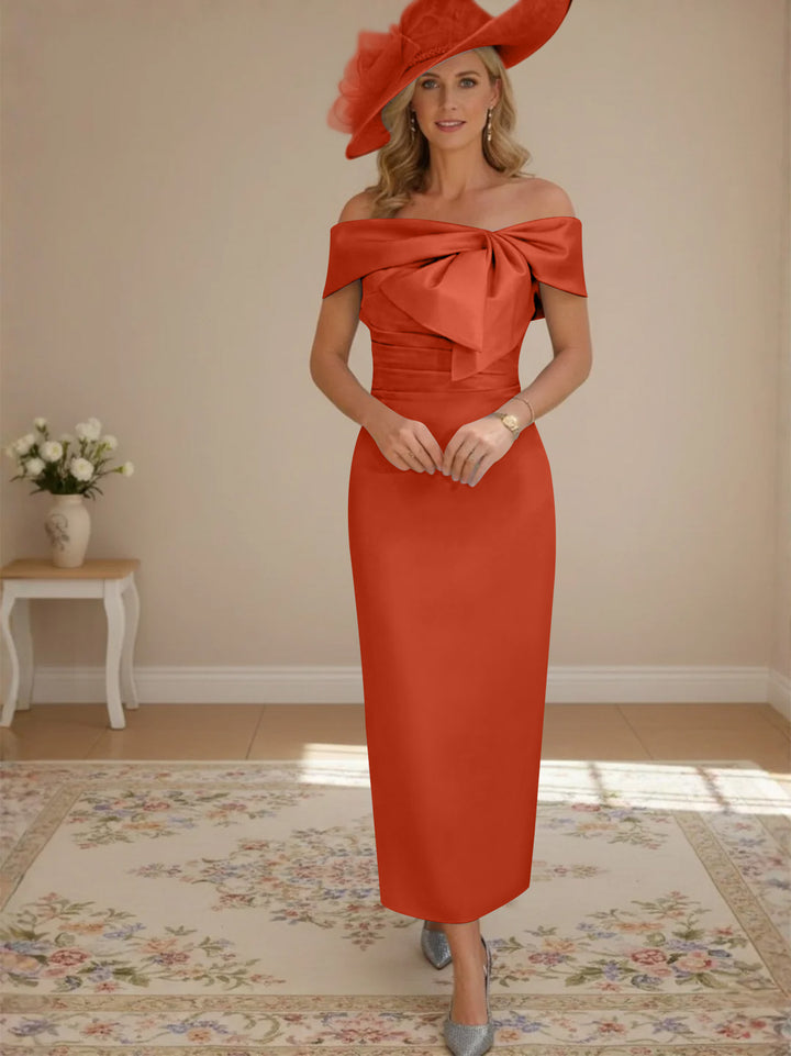 Sheath/Column Off-the-Shoulder Ankle-Length Mother of the Bride Dresses with Bowknot