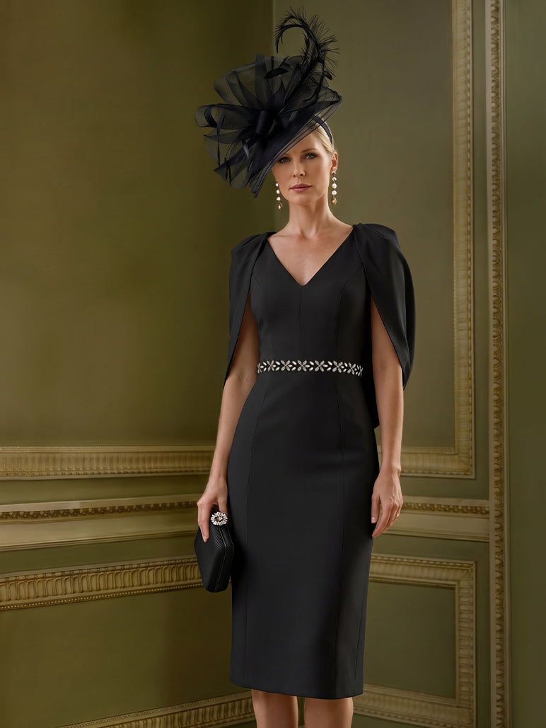 Sheath/Column Knee-Length V-Neck Mother of the Bride Dresses with Cape