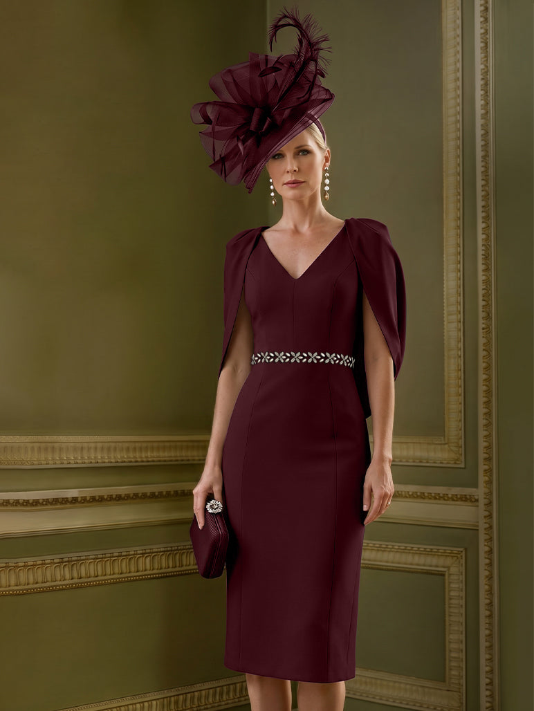 Sheath/Column Knee-Length V-Neck Mother of the Bride Dresses with Cape