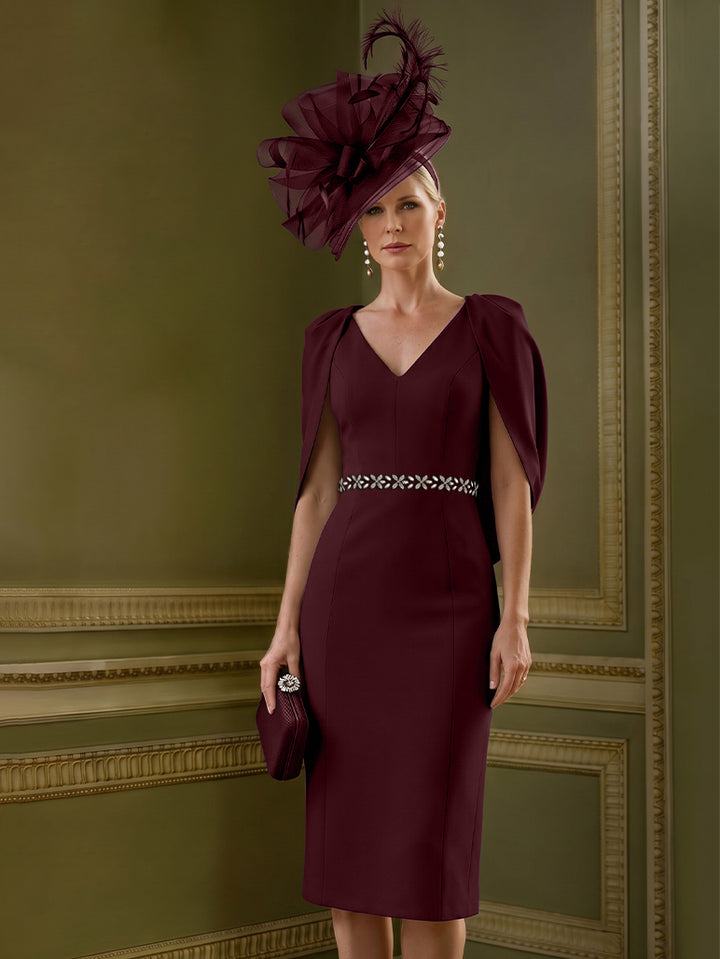 Sheath/Column Knee-Length V-Neck Mother of the Bride Dresses with Cape