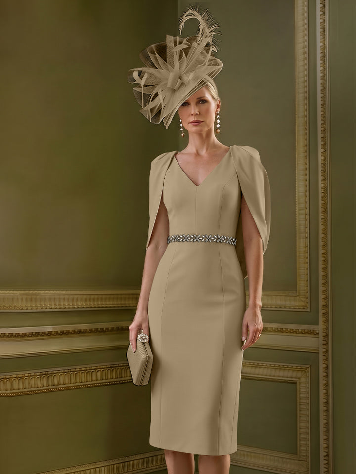 Sheath/Column Knee-Length V-Neck Mother of the Bride Dresses with Cape
