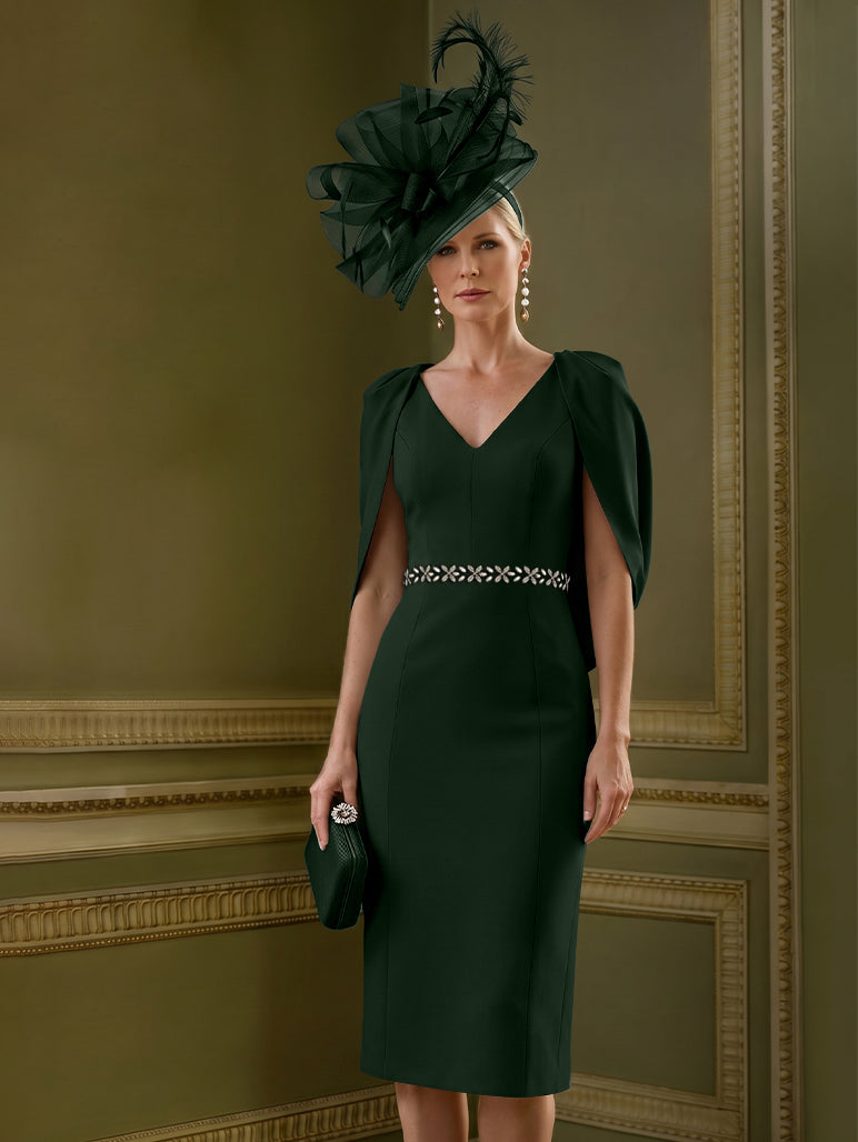 Sheath/Column Knee-Length V-Neck Mother of the Bride Dresses with Cape