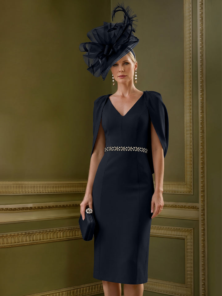 Sheath/Column Knee-Length V-Neck Mother of the Bride Dresses with Cape
