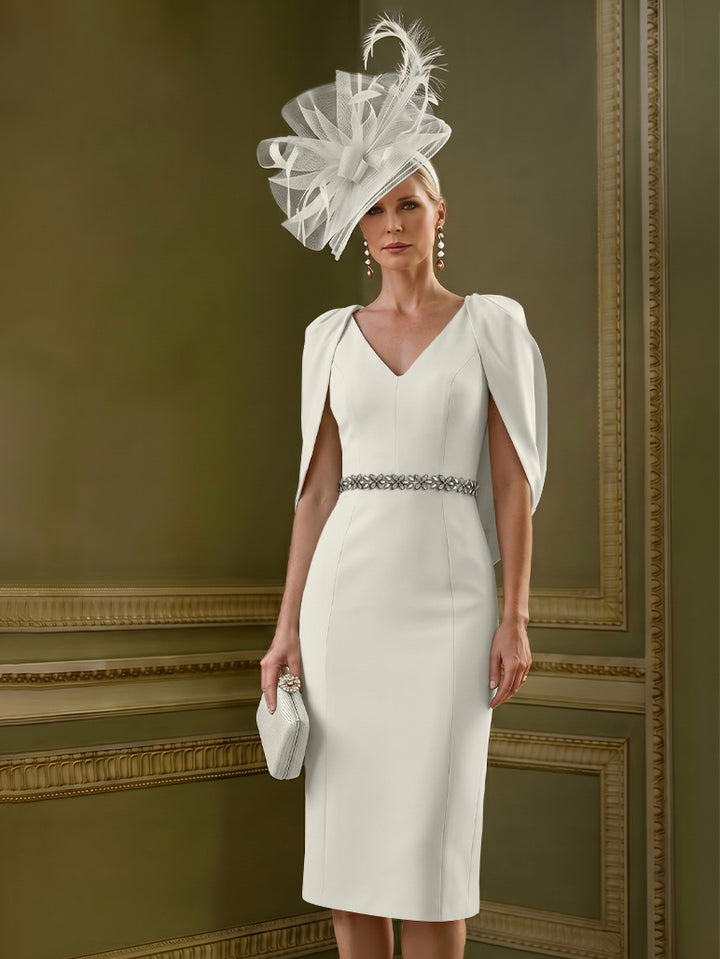 Sheath/Column Knee-Length V-Neck Mother of the Bride Dresses with Cape