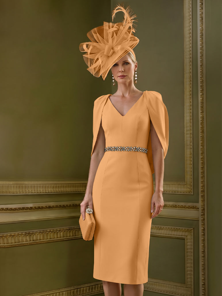 Sheath/Column Knee-Length V-Neck Mother of the Bride Dresses with Cape