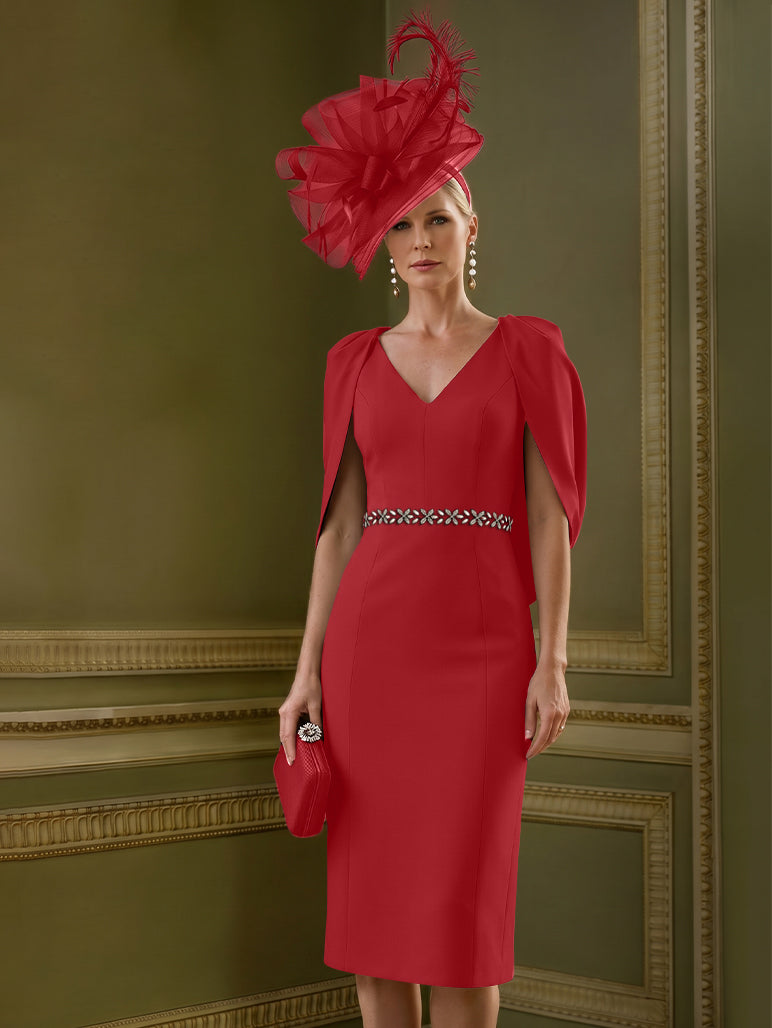 Sheath/Column Knee-Length V-Neck Mother of the Bride Dresses with Cape