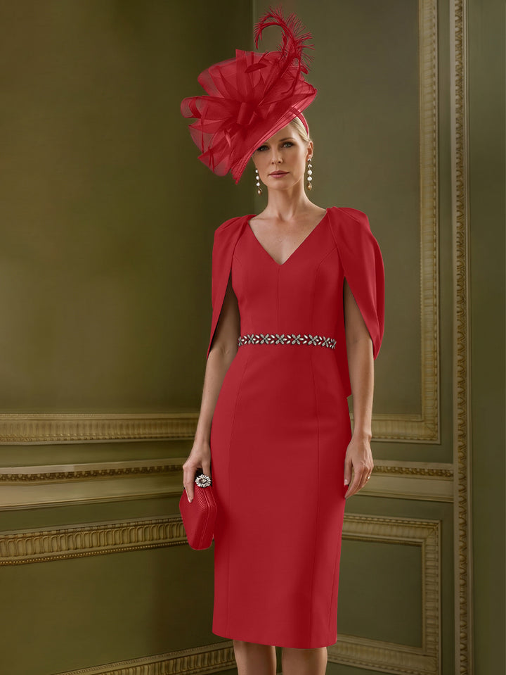 Sheath/Column Knee-Length V-Neck Mother of the Bride Dresses with Cape