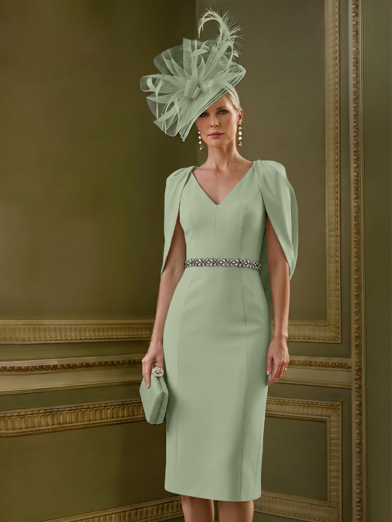 Sheath/Column Knee-Length V-Neck Mother of the Bride Dresses with Cape