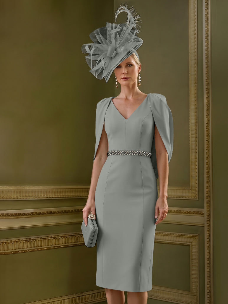Sheath/Column Knee-Length V-Neck Mother of the Bride Dresses with Cape