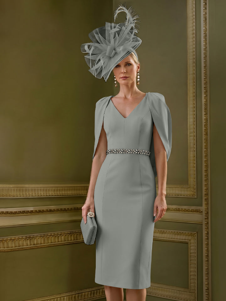 Sheath/Column Knee-Length V-Neck Mother of the Bride Dresses with Cape