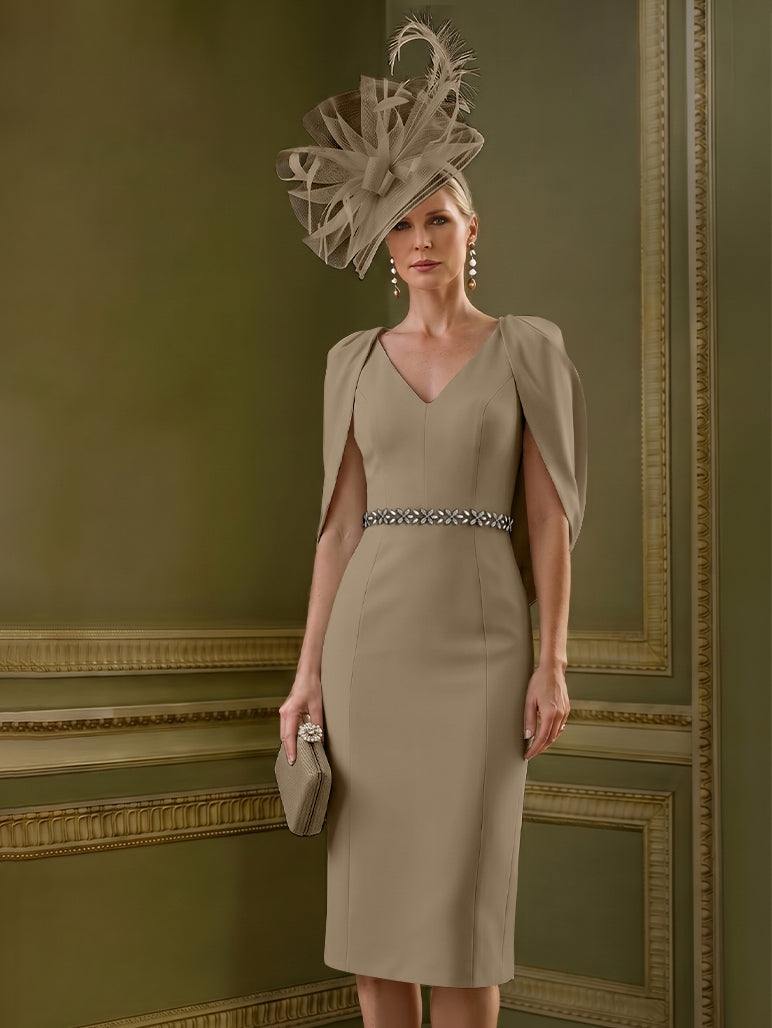 Sheath/Column Knee-Length V-Neck Mother of the Bride Dresses with Cape