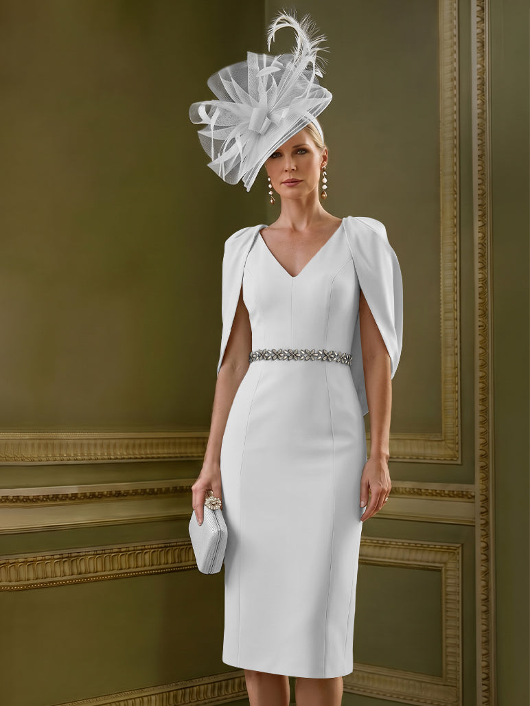Sheath/Column Knee-Length V-Neck Mother of the Bride Dresses with Cape