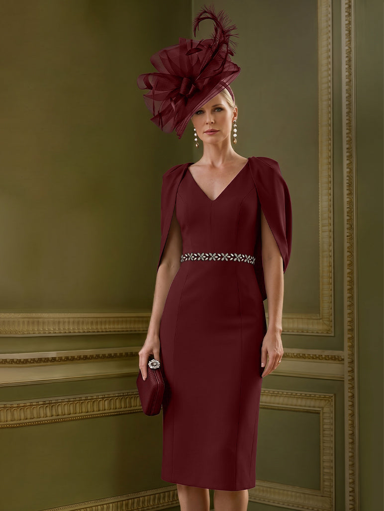 Sheath/Column Knee-Length V-Neck Mother of the Bride Dresses with Cape