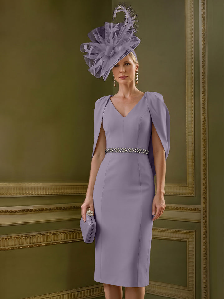 Sheath/Column Knee-Length V-Neck Mother of the Bride Dresses with Cape