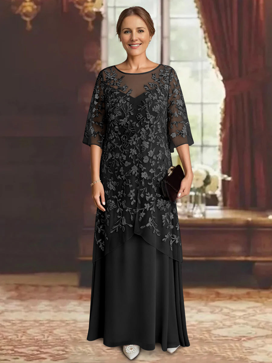 A-Line/Princess Chiffon Half Sleeves Lace Mother of the Bride Dresses Ankle-Length