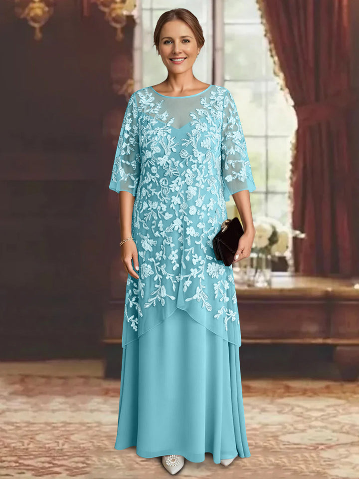 A-Line/Princess Chiffon Half Sleeves Lace Mother of the Bride Dresses Ankle-Length