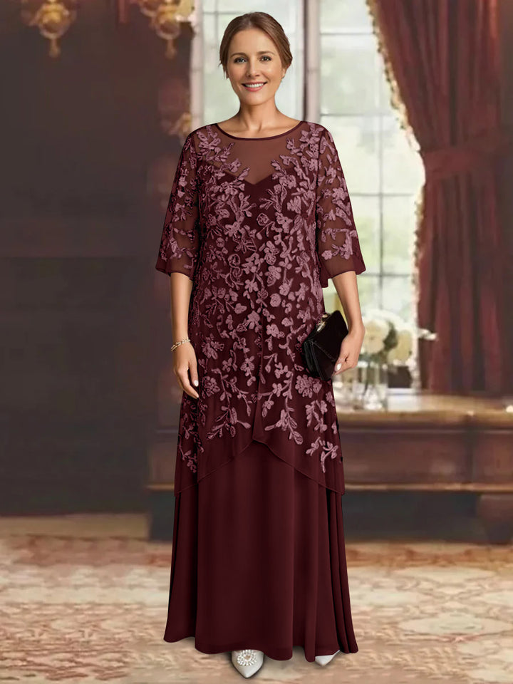 A-Line/Princess Chiffon Half Sleeves Lace Mother of the Bride Dresses Ankle-Length