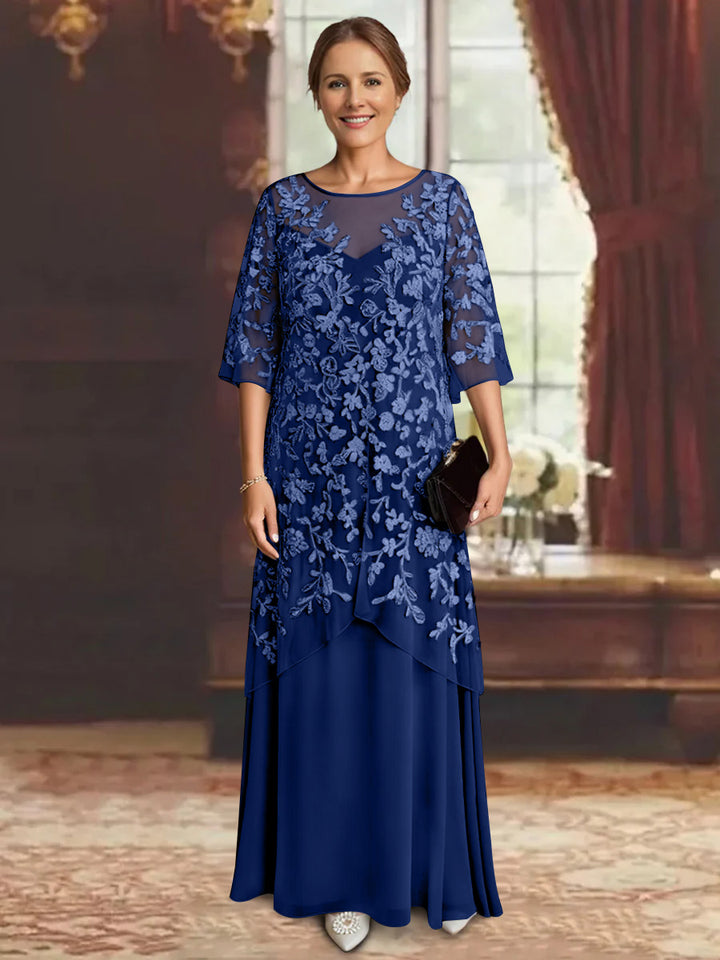 A-Line/Princess Chiffon Half Sleeves Lace Mother of the Bride Dresses Ankle-Length