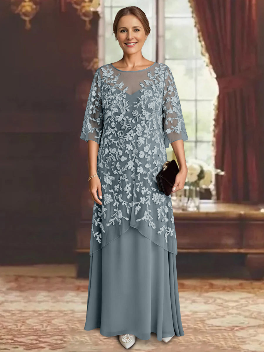 A-Line/Princess Chiffon Half Sleeves Lace Mother of the Bride Dresses Ankle-Length