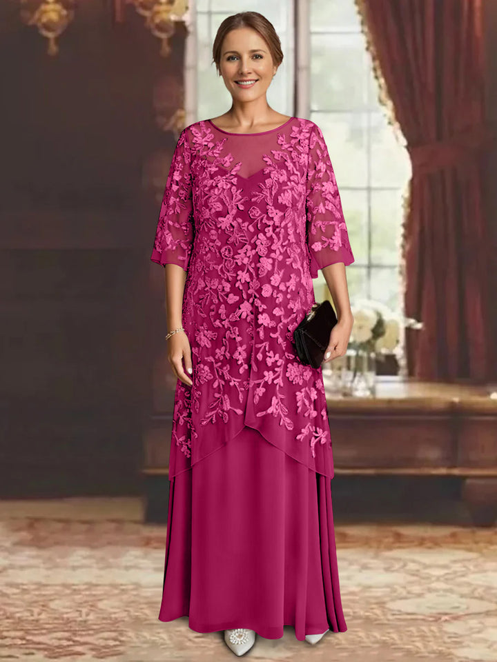 A-Line/Princess Chiffon Half Sleeves Lace Mother of the Bride Dresses Ankle-Length