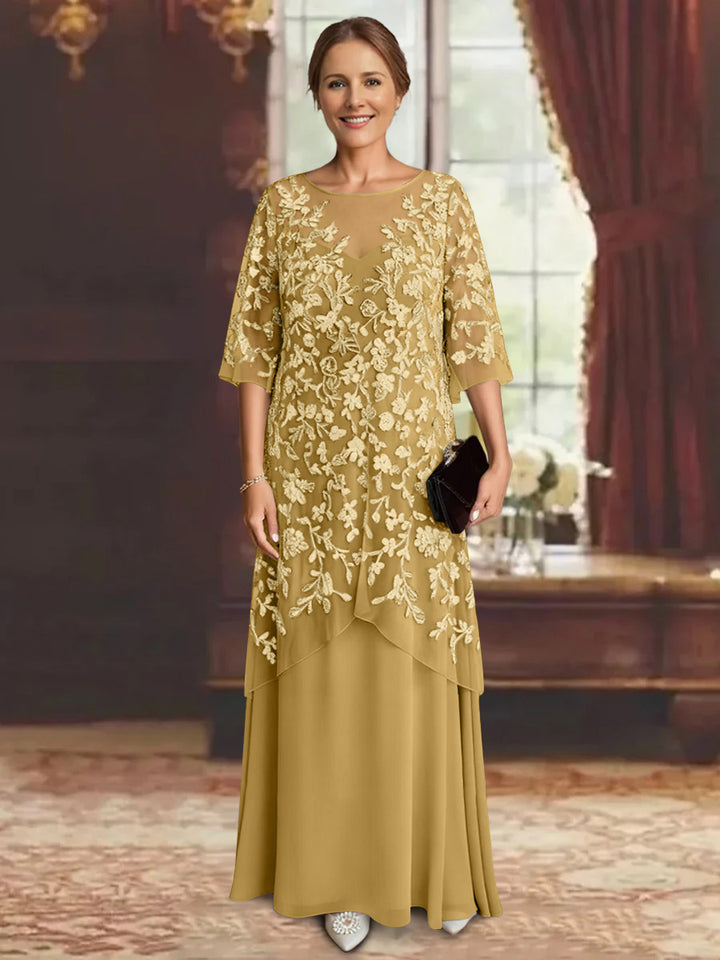 A-Line/Princess Chiffon Half Sleeves Lace Mother of the Bride Dresses Ankle-Length