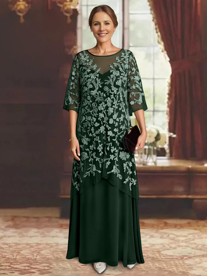A-Line/Princess Chiffon Half Sleeves Lace Mother of the Bride Dresses Ankle-Length