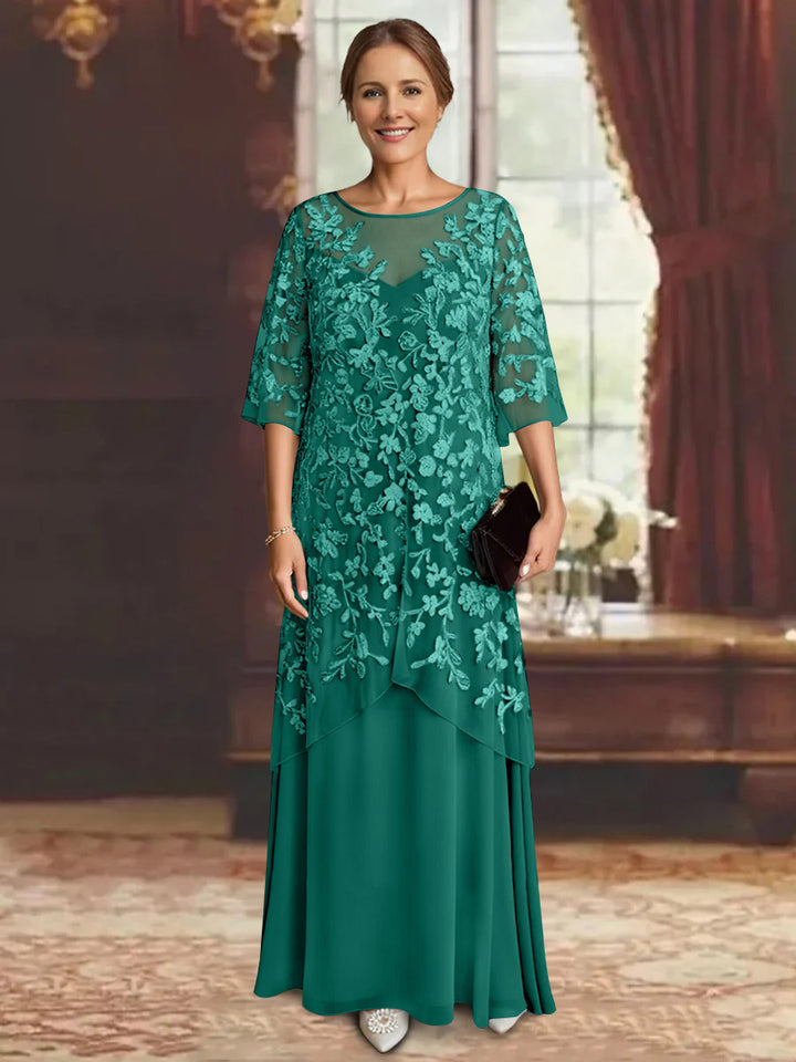 A-Line/Princess Chiffon Half Sleeves Lace Mother of the Bride Dresses Ankle-Length