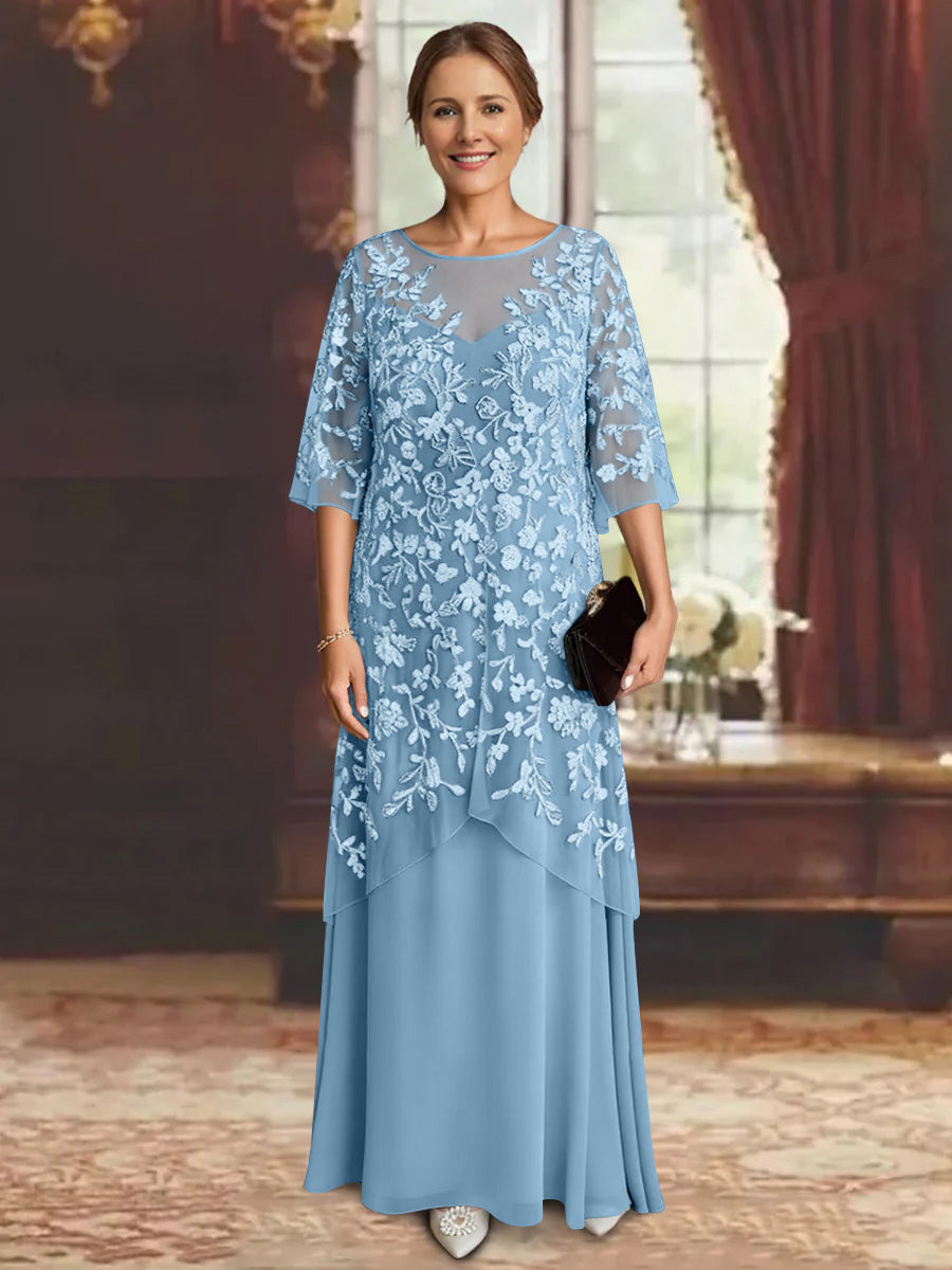 A-Line/Princess Chiffon Half Sleeves Lace Mother of the Bride Dresses Ankle-Length