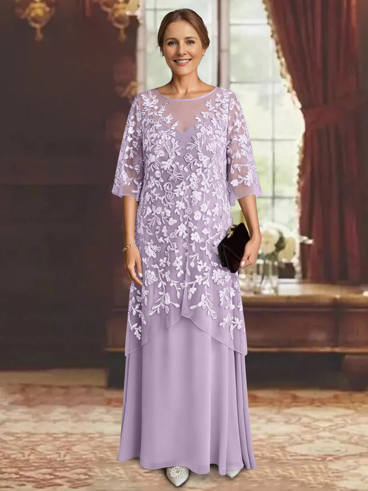 A-Line/Princess Chiffon Half Sleeves Lace Mother of the Bride Dresses Ankle-Length