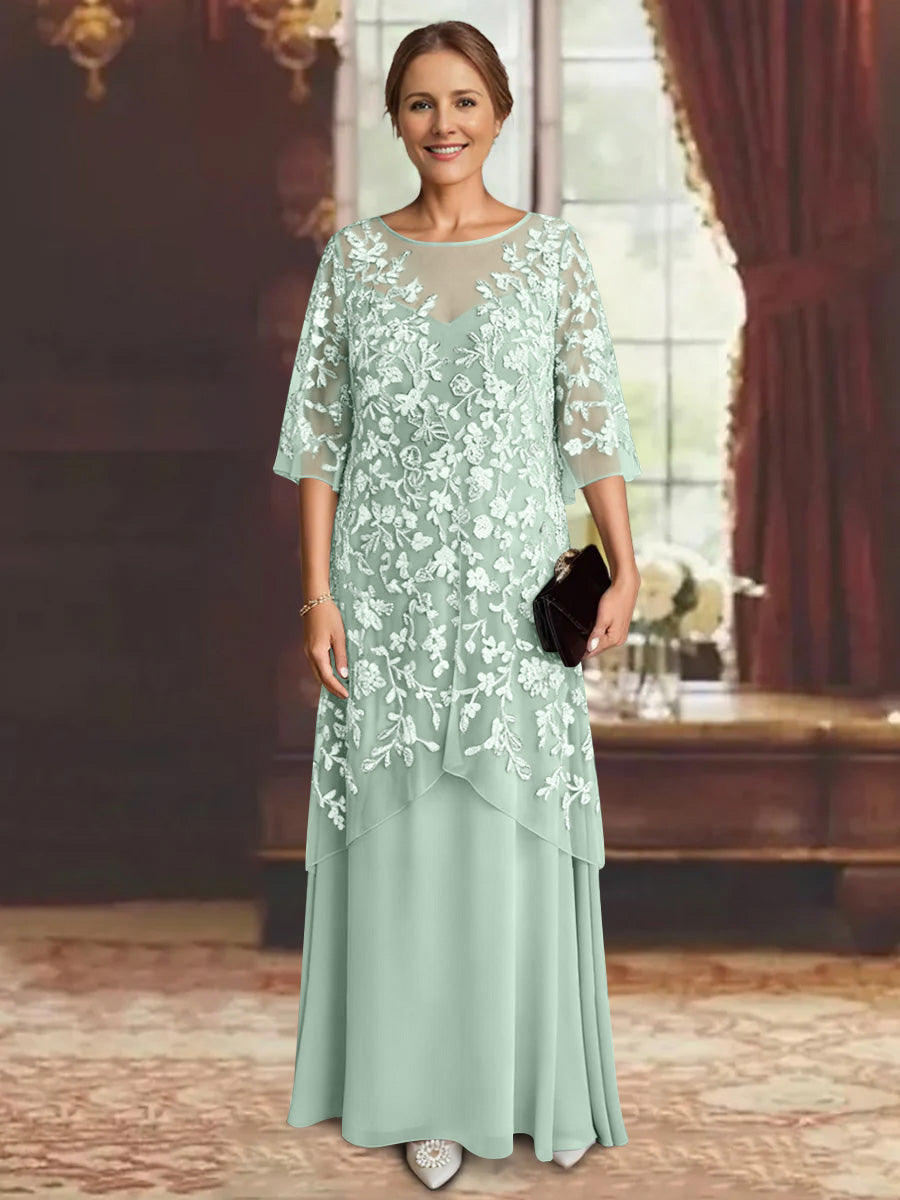 A-Line/Princess Chiffon Half Sleeves Lace Mother of the Bride Dresses Ankle-Length