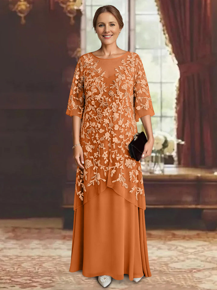 A-Line/Princess Chiffon Half Sleeves Lace Mother of the Bride Dresses Ankle-Length