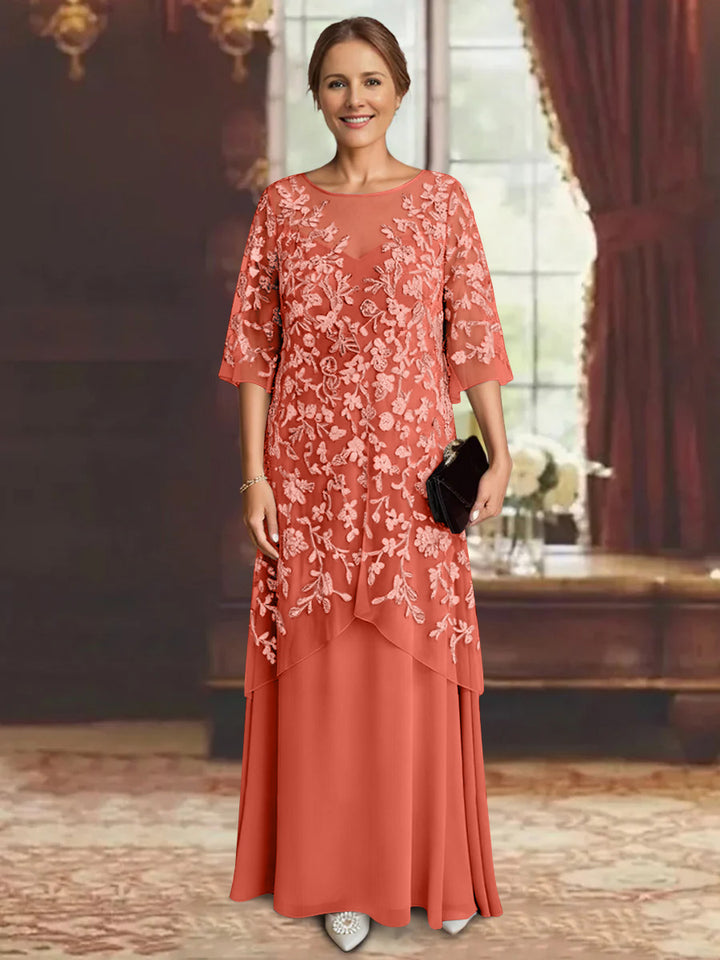 A-Line/Princess Chiffon Half Sleeves Lace Mother of the Bride Dresses Ankle-Length